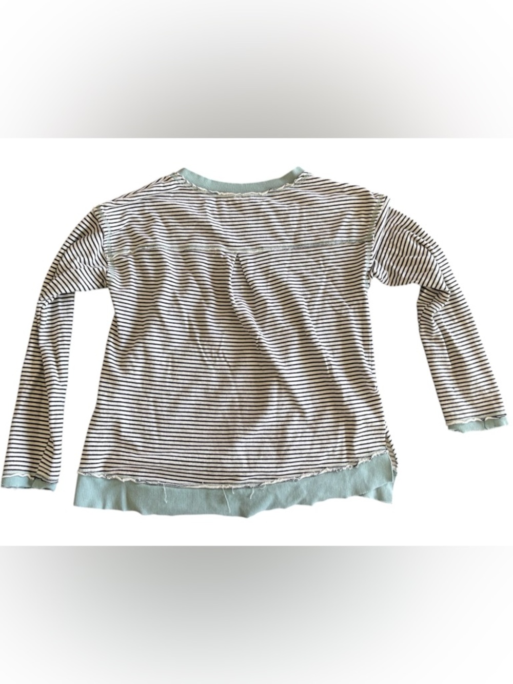 Hem & Thread Black & White Striped Long Sleeve Tee with Mint Trim - Picture 4 of 4